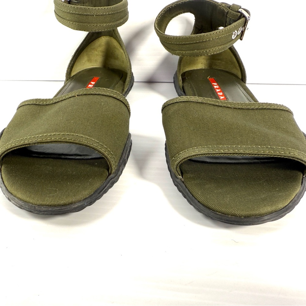 Prada Linea Rossa Gabardine Ankle-Strap Flat Sandals - Picture 3 of 12